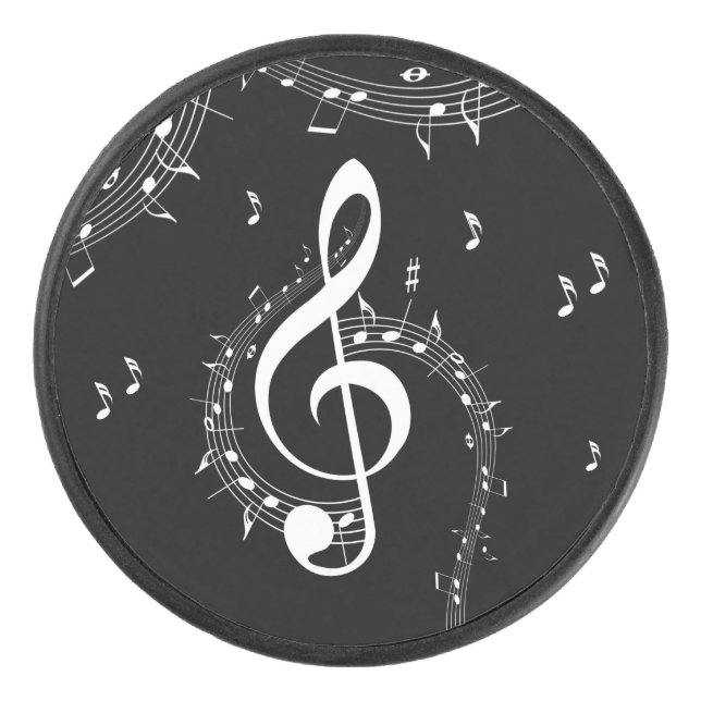 Climactic G Clef Music Black Hockey Puck (Front)