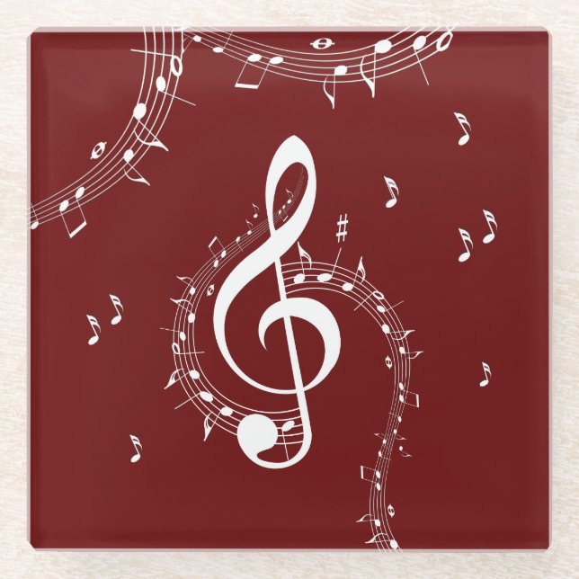 Climactic G Clef Music Red Glass Coaster (Front)