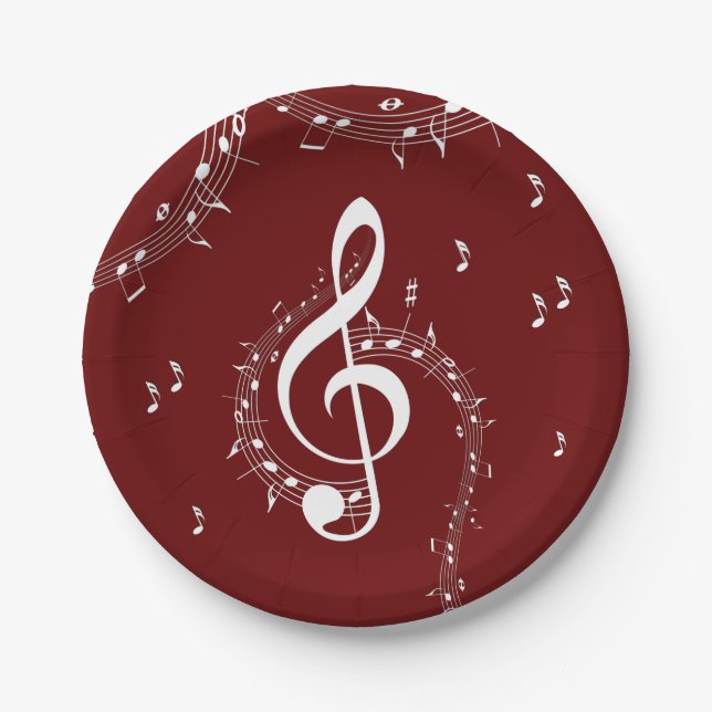 Climactic G Clef Music Red Paper Plate (Front)