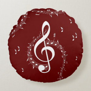 Climactic G Clef Music Red Round Cushion