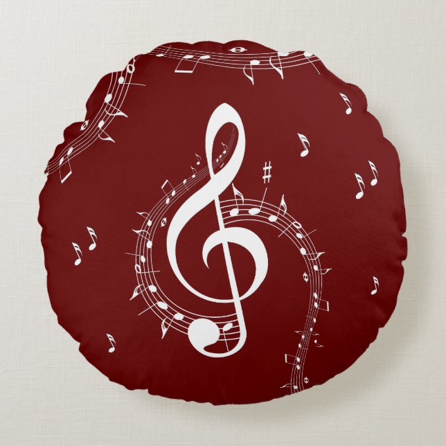 Climactic G Clef Music Red Round Cushion (Front)