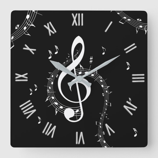 Climactic G Clef Music Red w/ White Numbers Square Wall Clock (Front)