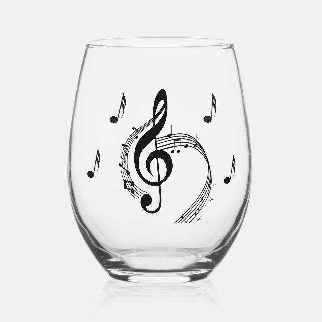 Climactic G Clef Music Stemless Wine Glass (Front)