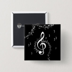 Climactic G Clef White Music on Black 15 Cm Square Badge