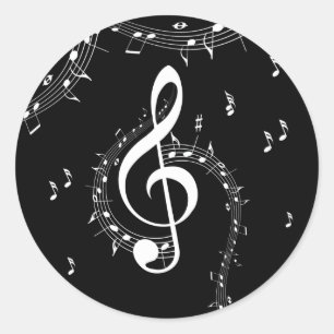 Climactic G Clef White Music on Black Classic Round Sticker
