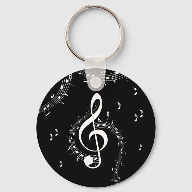 Climactic G Clef White Music on Black  Key Ring (Front)