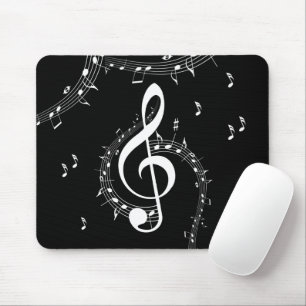 Climactic G Clef White Music on Black  Mouse Mat