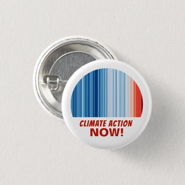 Climate Action Now! Global Warming Stripes 3 Cm Round Badge (Front & Back)