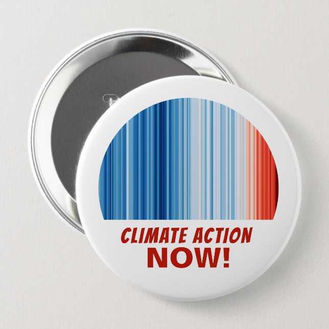 Climate Action Now! Global Warming Stripes Huge 10 Cm Round Badge (Front & Back)