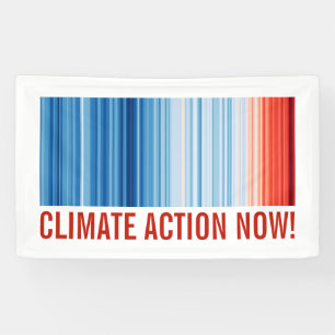 Climate Change Action Now! Global Warming Stripes Banner