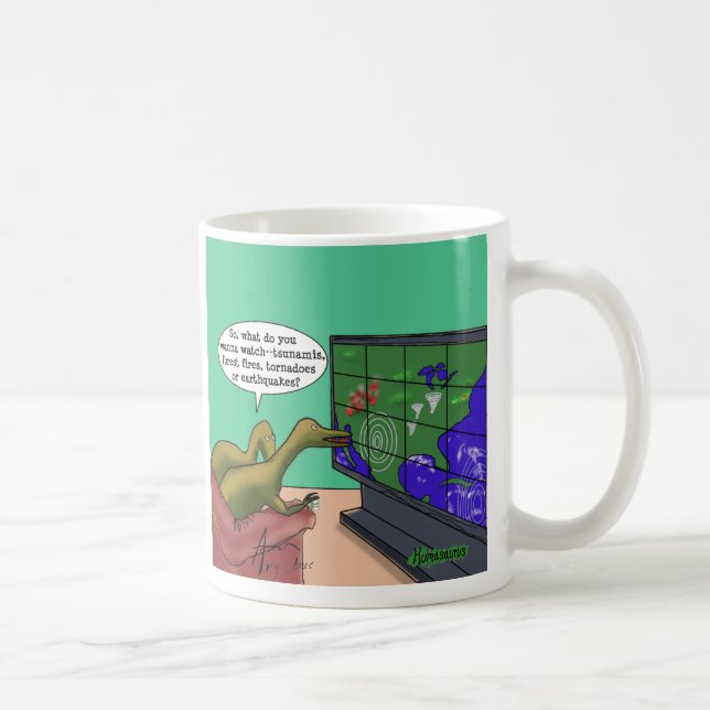 Climate Change Dinosaurs Parody Cartoon Coffee Mug (Right)