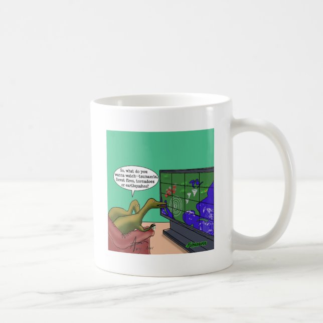Climate Change Dinosaurs Parody Humans Dark Humour Coffee Mug (Right)