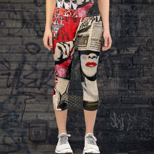'Climate change' red & black grunge capri leggings (Creator Uploaded)