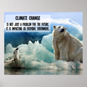 Climate change with penguin and polar bear poster