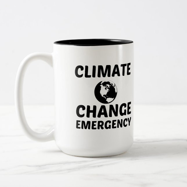 CLIMATE  EMERGENCY CHANGE Two-Tone COFFEE MUG (Left)