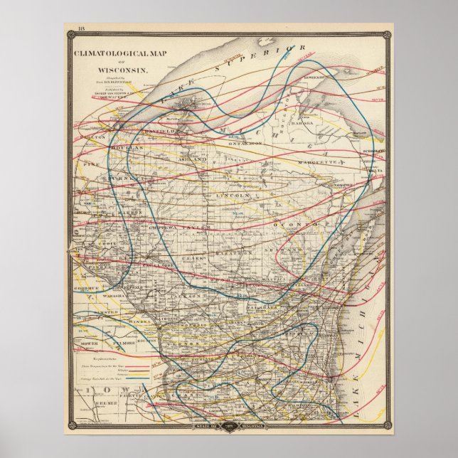 Climatological map of Wisconsin Poster (Front)