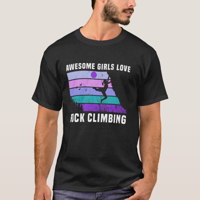 Climb Girl Retro Sunset Rock Awesome Girls Love Ro T-Shirt (Front)