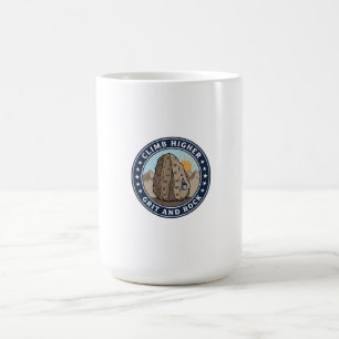 Climb Higher Climbing Wall & Mountain Sunset Badge Coffee Mug