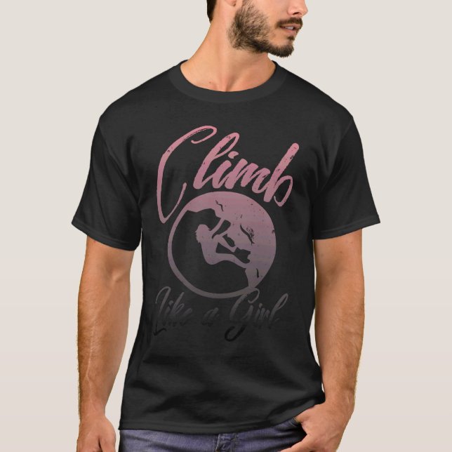 Climb Like a Girl Distressed Retro Rock T-Shirt (Front)