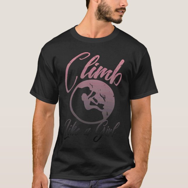 Climb Like a Girl Distressed Retro Rock T-Shirt (Front)