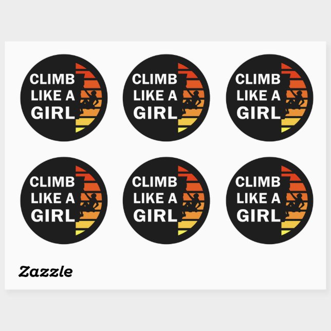 Climb like a girl rock climbing woman classic round sticker (Sheet)