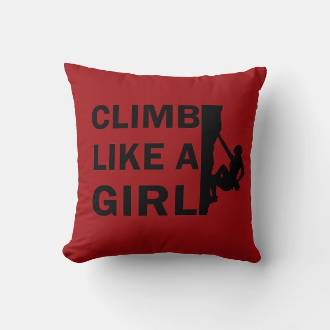 Climb like a girl rock climbing woman cushion (Front)