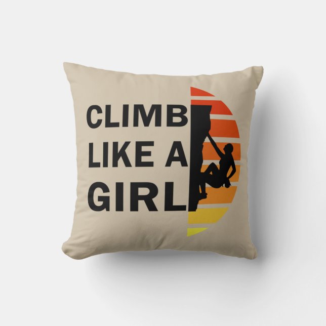 Climb like a girl rock climbing woman cushion (Front)