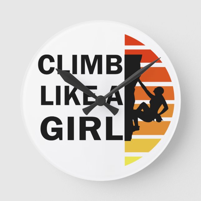 Climb like a girl rock climbing woman round clock (Front)