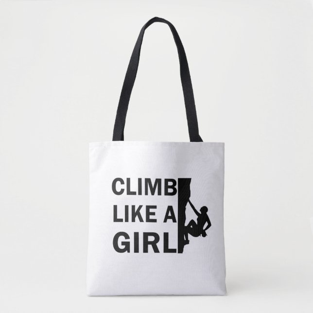 Climb like a girl rock climbing woman tote bag (Front)