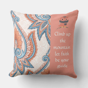 Climb the Mountain Paisley Peach/Blue Pillow