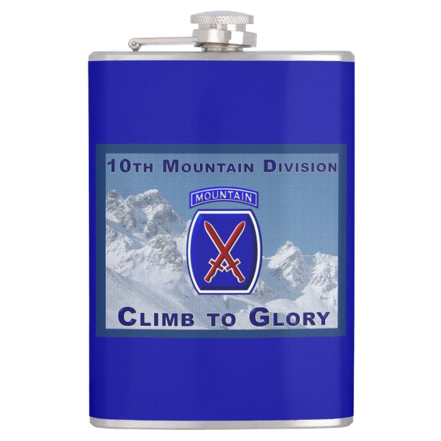 “Climb To Glory” 10th Mountain Div Hip Flask (Front)