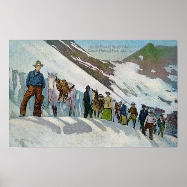 Climbers at Foot of Sperry Glacier Poster (Front)