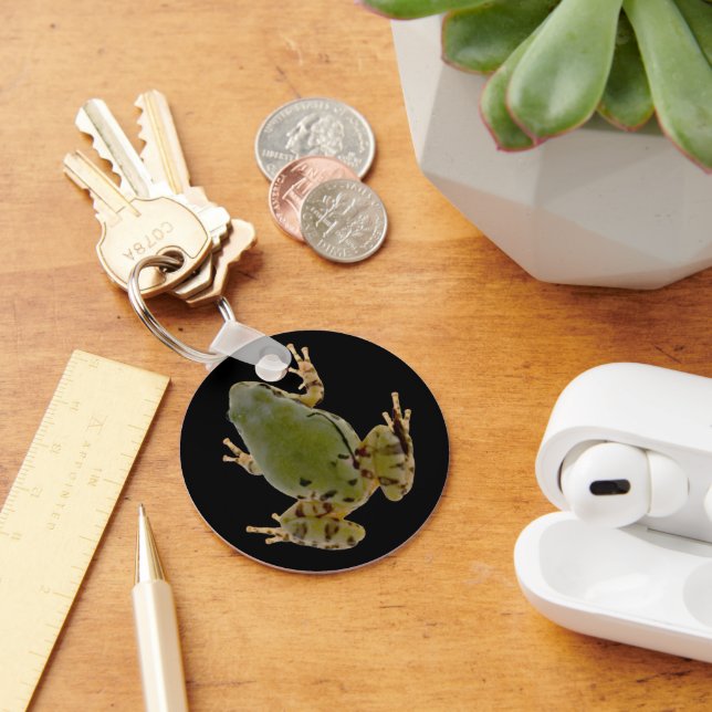 Climbing Arizona Tree Frog Photograph Over Black Key Ring (Desk)
