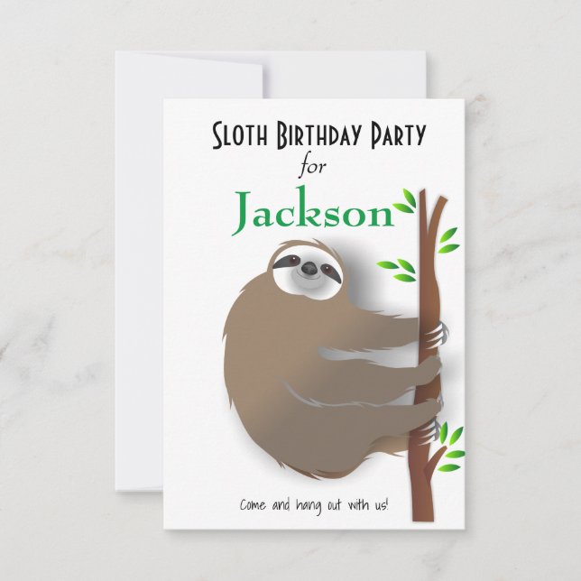 Climbing Brown Sloth Birthday Party Invitation (Front)