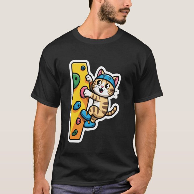 Climbing Cat Bouldering Wall Meme T-Shirt (Front)