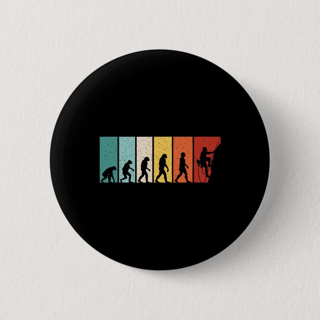 Climbing Evolution Retro Climb Funny Rock Climber  6 Cm Round Badge (Front)
