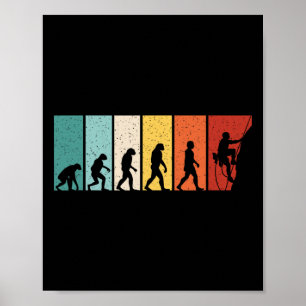 Climbing Evolution Retro Climb Funny Rock Climber Poster