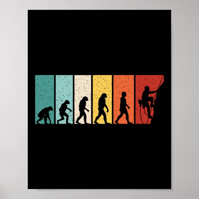 Climbing Evolution Retro Climb Funny Rock Climber  Poster (Front)