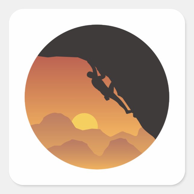 Climbing Flat Design Vector Silhouette Square Sticker (Front)