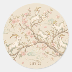 Climbing Goats Cloud Bloom Canopy Oatmeal LNY Classic Round Sticker