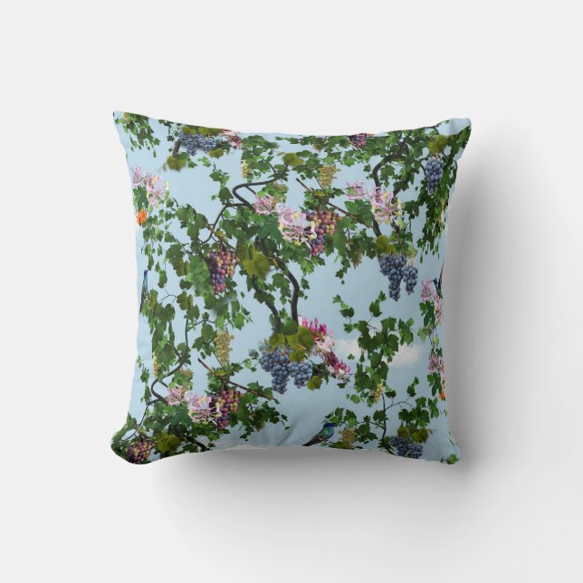 Climbing grapevines & honeysuckles flowers cushion (Front)