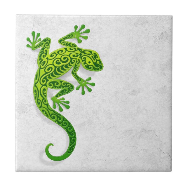 Climbing Green Gecko on a White Wall Tile (Front)