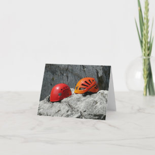 Climbing Helmets on a Rock Blank Card
