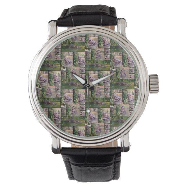 Climbing Hippopotamus Photo Collage, Watch (Front)