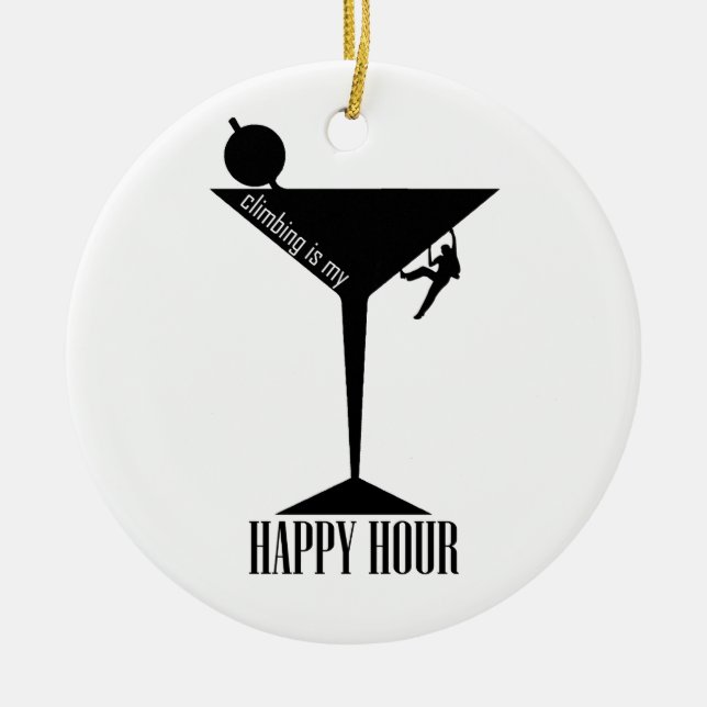 Climbing Is My Happy Hour Ceramic Tree Decoration (Front)