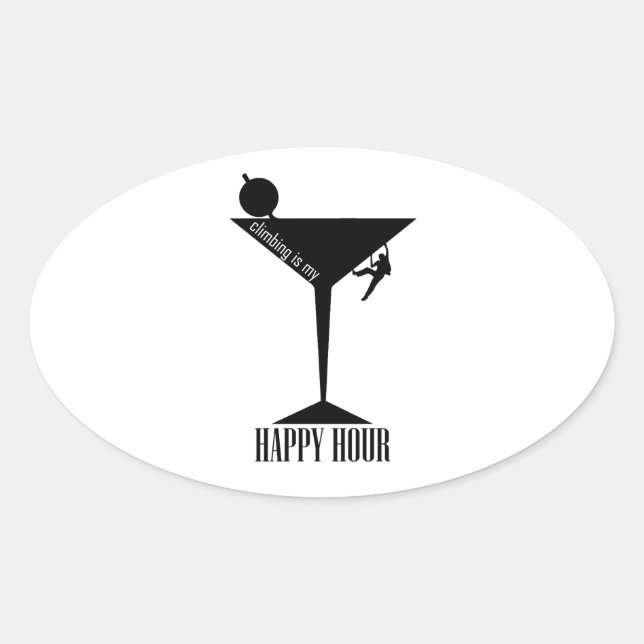 Climbing Is My Happy Hour Oval Sticker (Front)