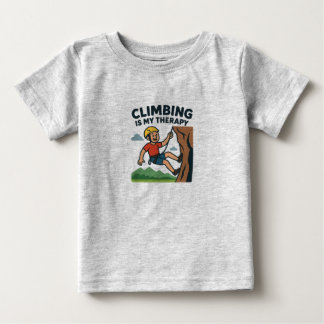 Climbing Is My Therapy Cartoon Rock Climber Design Baby T-Shirt