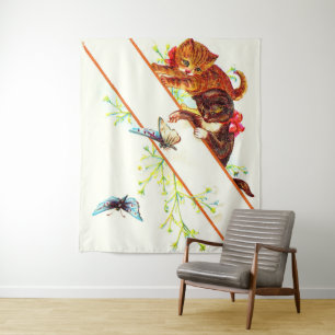 climbing kittens and butterflies tapestry
