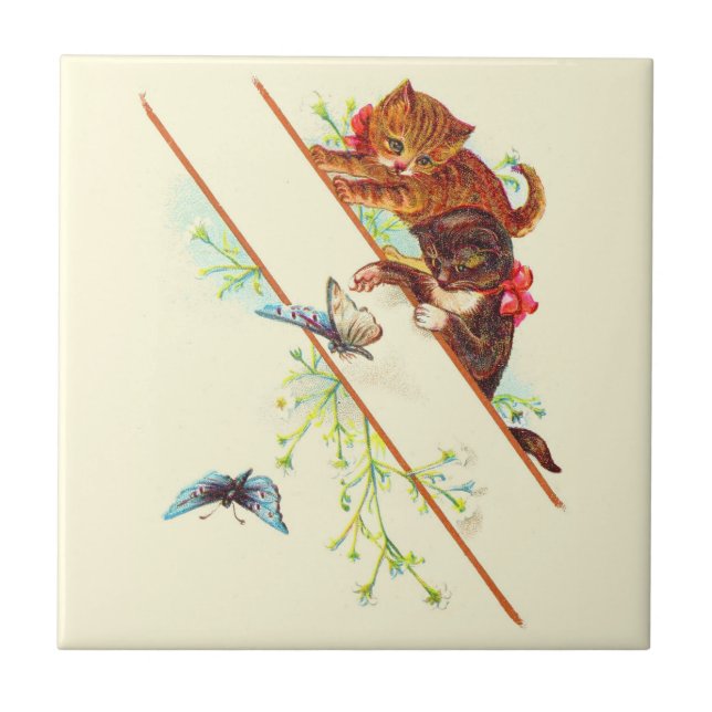 climbing kittens and butterflies tile (Front)