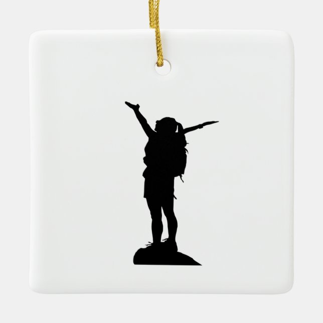 Climbing mountain girl silhouette ceramic ornament (Front)